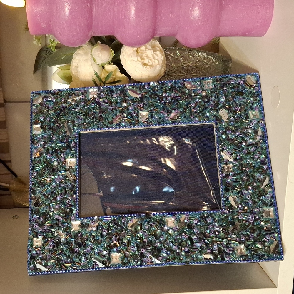Holly Robinson Peete Blue and Purple Sparkling Beaded Mosaic Picture Frame